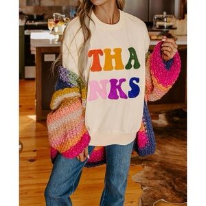 Gilli | "thanks" chenille embroidered graphic sweatshirt